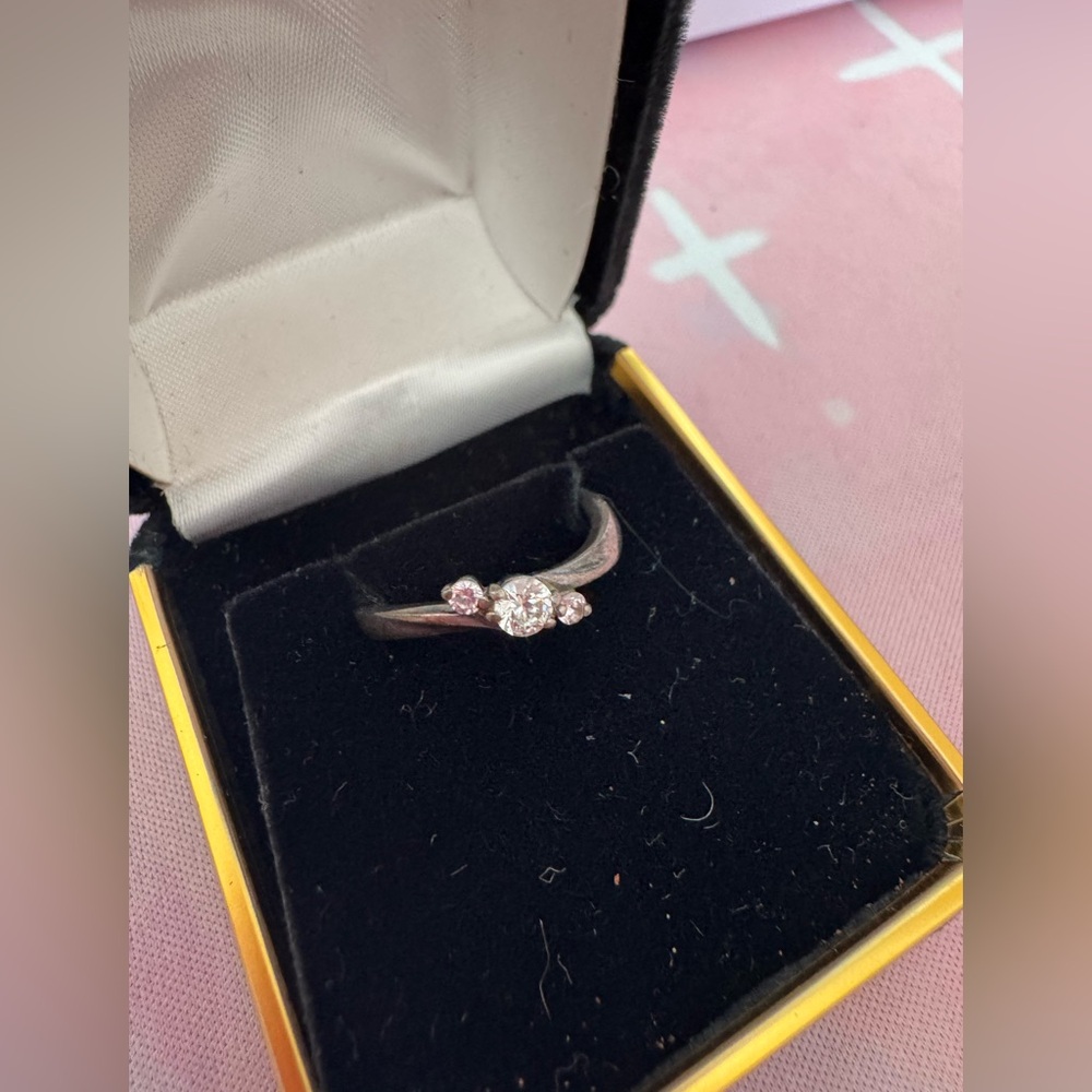White Gold Crystal and Pink Stone Ring